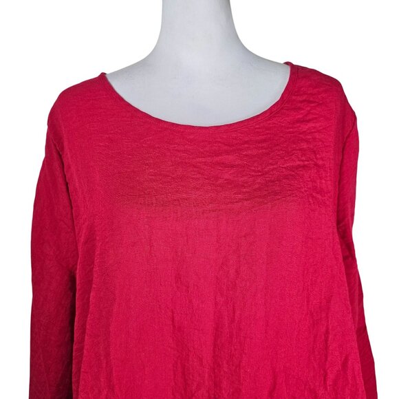 Yushi Poppy Red Swing Tunic Top OS Tie Sleeve Rayon Blend Lagenlook Scandi Boho - Picture 4 of 11